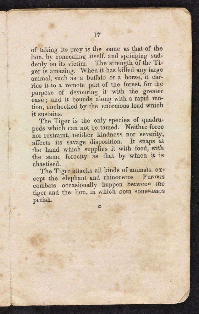 Scan 0019 of Stories about the lion, elephant, dromedary, tiger, panther, leopard, ounce, cougar, and jaguar